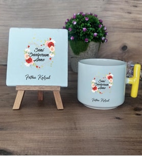 Seni Seviyorum Anne Hediye Seti Kupa Bardak T Kulplu ve Dekoratif Taş Anneler Günü Anneye Doğum Günü Hediyesi (Model 5)