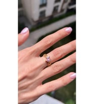 Kalp Model Zirkon Taşlı Ayarlanabilir Kalp Yüzük (Pembe-Altın)