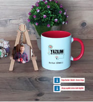 Yazılım Mühendisi Kupa Bardak Beyaz ve Fotoğraflı Ahşap Anahtarlık Hediye (Model 2)