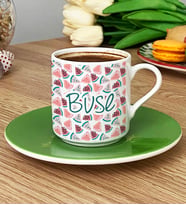 Kişiye Özel İsim Yazılı Türk Kahvesi Fincanı Karpuz Desenli -2- (Yeşil)