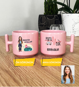 Kişiye Özel Karikatürlü Paramedik Hediye Pastel T Kupa Kadın Paramediğe Tıp Bayramı Hediyesi (Pembe)