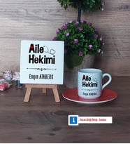 Aile Hekimi Dekoratif Taş, Türk Kahvesi Fincanı Kırmızı İsme Özel Hediye (Model 6)