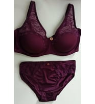 Le Jardin 5035-B Desteksiz-Balenli Soft Kaplı Dantel Geniş Askı Sütyen Takımı (Mürdüm)