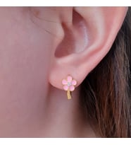 925 ayar gümüş klipsli mineli pembe çiçekli gümüş çocuk küpesi (Altın)