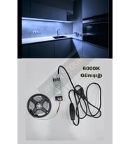 Mutfak Dolabı Için 5 Mt.  Şerit Led 12v Adaptör Aç Kapa Anahtarlı (Beyaz ve Günışığı Renk Seçiniz) (Beyaz)