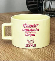 Kişiye Özel Aslan Başak Burcu Hediye Pastel Fincan Doğum Günü Hediyesi (Sarı)
