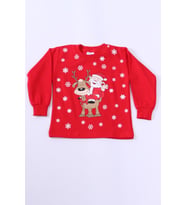 ÇOCUK YILBAŞI SWEAT NOEL BABA VE KAR TANESİ BASKILI RİBANALI E29 HCM00346 (Kırmızı)