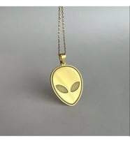 Unisex Model 925 Ayar Gümüş Alien Özel Tasarım Kolye (Gold)