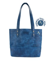 Isminize Özel Kişiselleştirilebilir Rainbow Deri Tote Bag (SAKS MAVI)