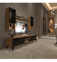 Decoraktiv Eko 5DA Mdf Dvd Gold Tv Ünitesi Tv Sehpası - Parlak Beyaz (Pera - Siyah)