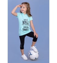 Toontoy Kız Çocuk Parlak Baskılı Kapüşonlu Kaprili Takım (Mint Yeşil)