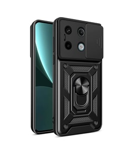 Vendas Xiaomi Redmi Note 13 Pro 5G Kılıf Magnetik Standlı Kamera Korumalı Zore Sürgülü Vega Kapak (Siyah)