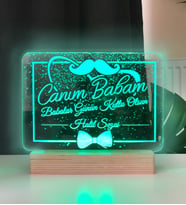 Canım Babam Led Gece Lambası Ahşap Altlıklı (Yeşil)