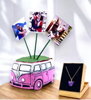 Kişiye Özel 3 Fotoğraflı Dekoratif Vosvos ve Kelebek Kolye Hediye Seti HA2 (Pembe)