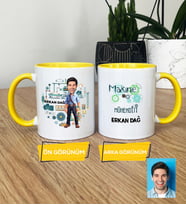 Kişiye Özel Karikatürlü Makine Mühendisi Hediye Kupa Bardak Erkek Makine Mühendisine Mühendisler Günü Hediyesi (Sarı)