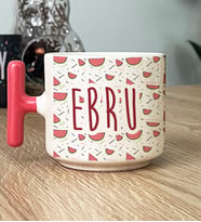 Kişiye Özel İsim Yazılı Hediye T Kupa Bardak Karpuz Desenli Meyveli (Pembe)