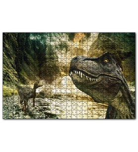 Cakapuzzle Tyrannosaurus Rex ve Raptor Nehir Kenarında  Puzzle Yapboz MDF (Ahşap) (255 Parça)