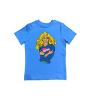 Barbie baskılı pamuklu penye kumaş yazlık çocuk tişört (Mavi)