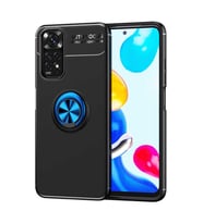 Xiaomi Redmi Note 11S Global Kılıf Yüzüklü Magnetli Ravel Case Kapak (Siyah-Mavi)