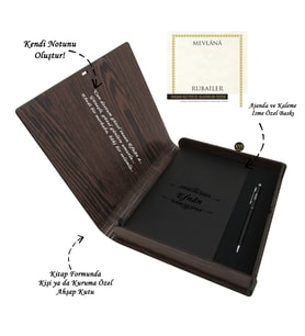Kişiye Özel Kitap Ajanda Kalem Seti (Kitap Formunda Ahşap Kutulu) (Model 4)