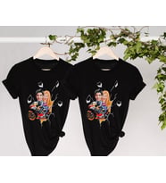BK Gift Kişiye Özel Sevgililer Karikatürlü İkili Siyah T-shirt Seti, Sevgililer Hediye, Çift Hediyesi, Yıl Dönümü Hediyesi, Kişiye Özel Tişört (Model 7)