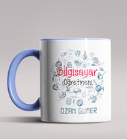 Kişiye Özel Bilgisayar Öğretmeni Tasarımlı Siyah Renk Kupa 2 (Mavi)