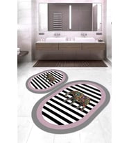 Dijital Baskılı Kaymaz Taban Yıkanabilir Oval 2'li Klozet Takımı Banyo Paspası NOKZ-HS-533 (Pembe)