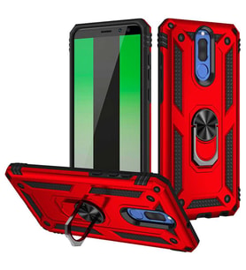Huawei Mate 10 Lite Kılıf Zore Vega Yüzüklü Standlı Zırh Kılıf (Kırmızı)
