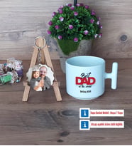 Babaya Hediye Kupa Bardak Beyaz ve Fotoğraflı Ahşap Anahtarlık Hediye Babaya Doğum Günü Hediyesi (Model 12)