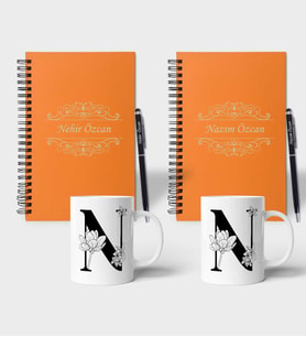 Kişiye Özel Ahşap Renkli Defter Kalem Kupa 2'li Hediye Seti (Model 3)