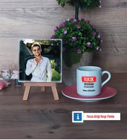 Hukuk Okuduğumu Söylemiş Miydim Fotoğraflı Dekoratif Taş, Ahşap Altlıklı Türk Kahvesi Fincanı Hediye (Model 6)