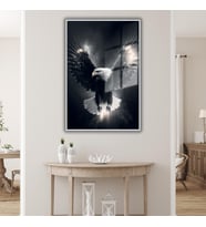 Metal Çerçeveli Temperli Cam Tablo Sinematik Kartal (Gümüş)