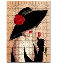 Cakapuzzle Şapkalı Kırmızı Güllü Kadın Görseli Puzzle Yapboz MDF (Ahşap) (500 Parça)