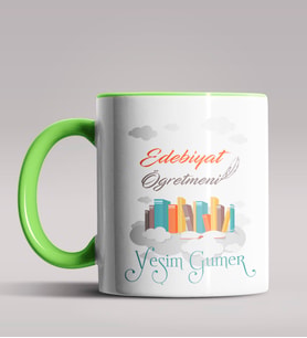 Kişiye Özel Edebiyat Öğretmeni Tasarımlı Siyah Renk Kupa 2 (Yeşil)