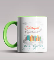 Kişiye Özel Edebiyat Öğretmeni Tasarımlı Siyah Renk Kupa 2 (Yeşil)