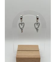 Arnes Jewelry Çelik Zirkon Taşlı Kalpli Küpe (Gümüş)