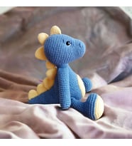 Dino Amigurumi El Örgüsü Organik Oyuncak Uyku Arkadaşı (Sarı-Lacivert)