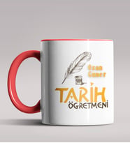 Kişiye Özel Tarih Öğretmeni Tasarımlı Siyah Renk Kupa Bardak 4 (Kırmızı)