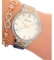 Ferrucci 1. Sınıf Çelik Şık Roma Rakamlı Kadın Kol Saat+ Bileklik Hediyeli (Rose - Gümüş)