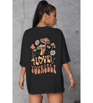 Unisex Love Yourself Baskılı T-shirt (Siyah)