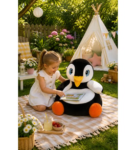 Penguen Peluş Bebek Çocuk Koltuğu (Beyaz - Siyah - Turuncu)