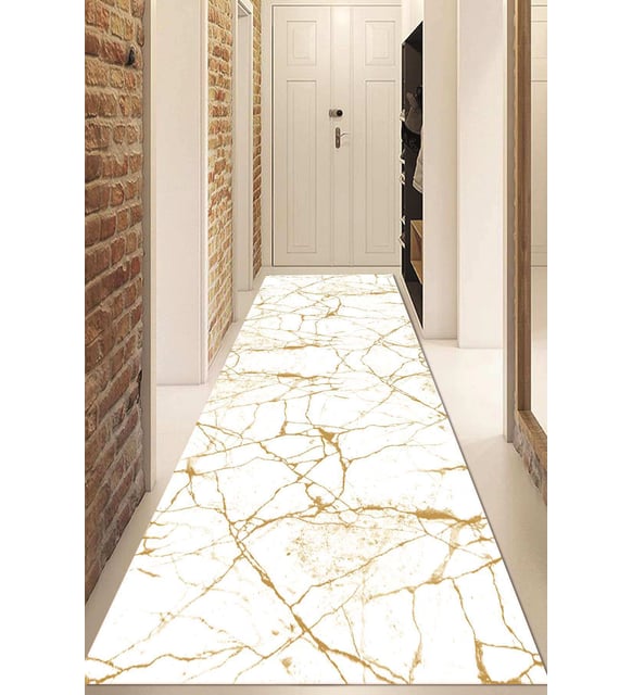 Dijital Baskılı Kaymaz Taban Yıkanabilir Modern Yolluk Ve Koridor Halısı NDU-HT-415 (Gold)