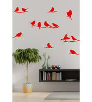 Dalda Kuş Dekoratif Duvar Sticker (Kırmızı)