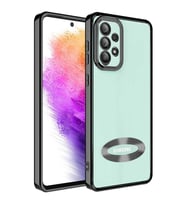 Samsung Galaxy A32 4G Kılıf Logo Yeri Açık Kamera Lens Korumalı Renkli Kenarlı Şeffaf Silikon (Siyah)