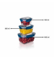 3'lü Master Dikdörtgen Saklama Kabı (400 ml - 800 ml - 1400 ml) (Mavi)