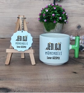 Jeoloji Mühendisi Hediye Seti Kupa Bardak T Kulplu ve Anahtarlık Mühendisler Günü Hediyesi (Model 8)