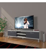 Decoraktiv Eko 140 Mdf Dvd Krom Ayaklı Tv Ünitesi Tv Sehpası (Beyaz - Antrasit)