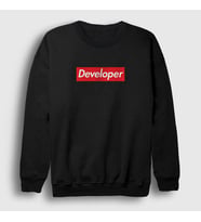 Presmono Unisex Beyaz Logo Developer Yazılımcı Sweatshirt 336188tt (Siyah)