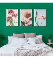 3'lü Ahşap Lamine Çerçeveli Mdf Tablo Soft Pembe Çiçekler (Beyaz)