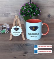 Özel Güvenlik Görevlisi Kupa Bardak Kırmızı ve Ahşap Anahtarlık Hediye (Model 12)